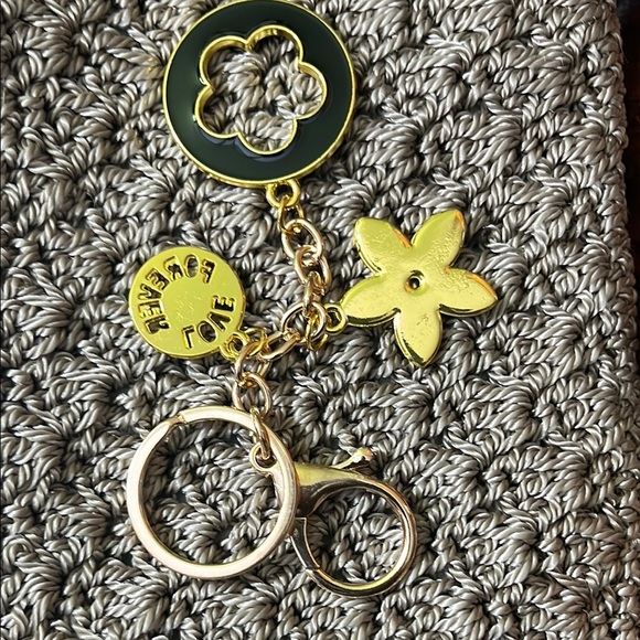 Gold and Black Bag Charm Keychain with Flower Charms - Picture 1 of 5